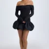 Serra Modal off-shoulder mini-jurk met bubbelzoom in zwart