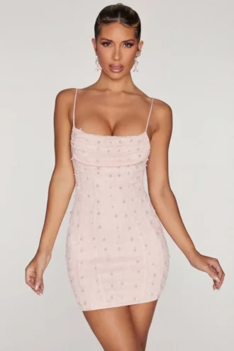 Seychelles minijurk met versierde col in blush