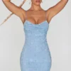 Seychelles minijurk met versierde cowl-hals in blauw