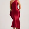 Shaya asymmetrische midi-jurk met sjaaldetail in True Red