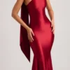 Shaya asymmetrische midi-jurk met sjaaldetail in True Red