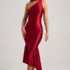 Shaya asymmetrische midi-jurk met sjaaldetail in True Red