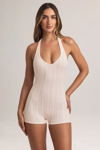 Shelly Modal geribbelde rugloze Playsuit in gestreepte print