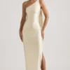 Sheril asymmetrische maxi-jurk met sjaaldetail in ivoor