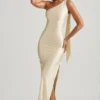 Sheril asymmetrische maxi-jurk met sjaaldetail in ivoor