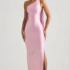 Sheril asymmetrische maxi-jurk met sjaaldetail in zachtroze