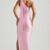Sheril asymmetrische maxi-jurk met sjaaldetail in zachtroze