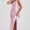 Sheril asymmetrische maxi-jurk met sjaaldetail in zachtroze