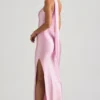 Sheril asymmetrische maxi-jurk met sjaaldetail in zachtroze