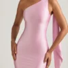 Sheril asymmetrische maxi-jurk met sjaaldetail in zachtroze