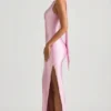 Sheril asymmetrische maxi-jurk met sjaaldetail in zachtroze