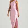 Sheril asymmetrische maxi-jurk met sjaaldetail in zachtroze
