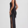 Sheril asymmetrische maxi-jurk met sjaaldetail in zwart