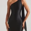 Sheril asymmetrische maxi-jurk met sjaaldetail in zwart