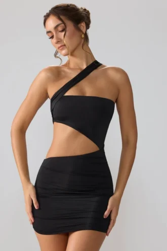 Shyla Slinky Jersey gerimpelde minijurk met uitsnijdingen in zwart