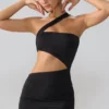 Shyla Slinky Jersey gerimpelde minijurk met uitsnijdingen in zwart