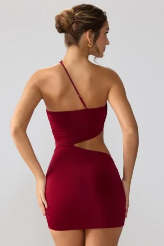 Shyla Slinky Jersey Ruched Cut Out Minijurk in Ruby