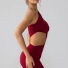 Shyla Slinky Jersey Ruched Cut Out Minijurk in Ruby