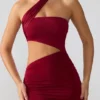 Shyla Slinky Jersey Ruched Cut Out Minijurk in Ruby