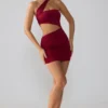 Shyla Slinky Jersey Ruched Cut Out Minijurk in Ruby