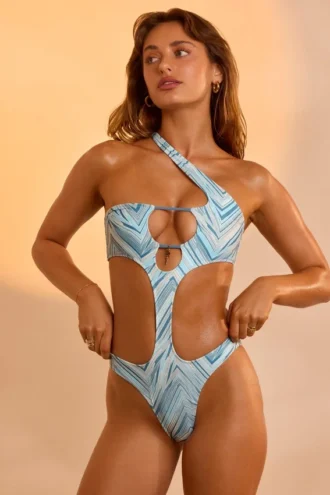 Signature Swim II eendelig badpak met blauwe print