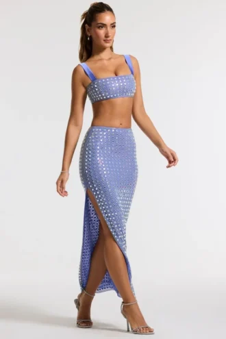 Siona versierde maxi-rok met middelhoge taille in blauw