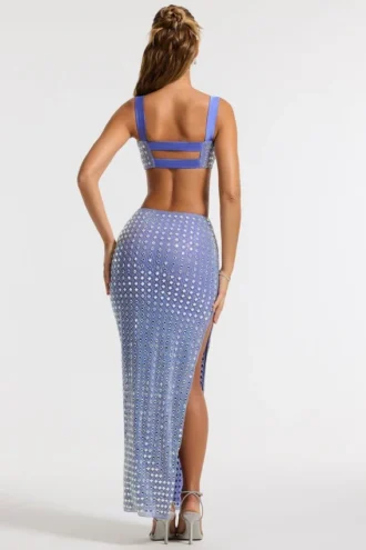 Siona versierde maxi-rok met middelhoge taille in blauw