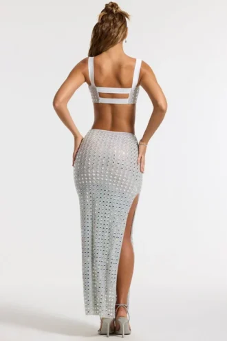 Siona versierde maxi-rok met middelhoge taille in zilver