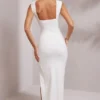 Sloane maxi-jurk met hoge split en diepe halslijn in wit