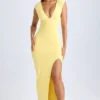 Sloane Modal maxi-jurk met diepe halslijn en split op de dij in Lemon Sherbet