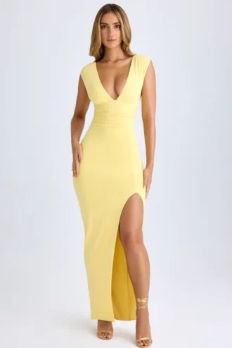 Sloane Modal maxi-jurk met diepe halslijn en split op de dij in Lemon Sherbet