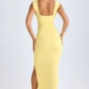 Sloane Modal maxi-jurk met diepe halslijn en split op de dij in Lemon Sherbet