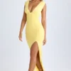 Sloane Modal maxi-jurk met diepe halslijn en split op de dij in Lemon Sherbet