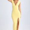 Sloane Modal maxi-jurk met diepe halslijn en split op de dij in Lemon Sherbet