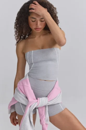 Soft Active bandeau-top met contrasterende randen in gemêleerd grijs