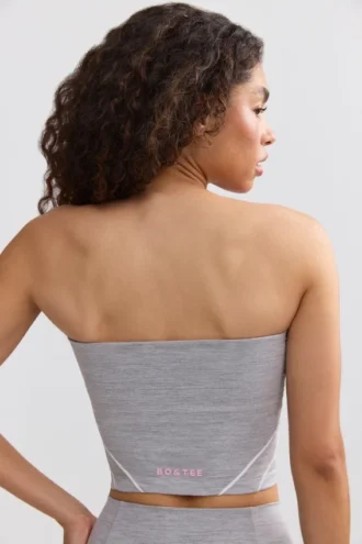 Soft Active bandeau-top met contrasterende randen in gemêleerd grijs