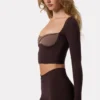 Soft Active Crop Top met gedraaide voorkant in Espresso