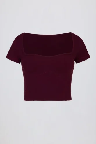 Soft Active crop top met sweetheart-hals in bordeauxrood