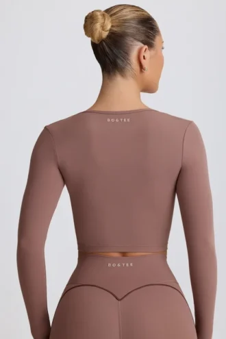 Soft Active crop top met sweetheart-hals in mokka