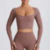Soft Active crop top met sweetheart-hals in mokka