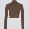 Soft Active cropped jas met ritssluiting in Cocoa