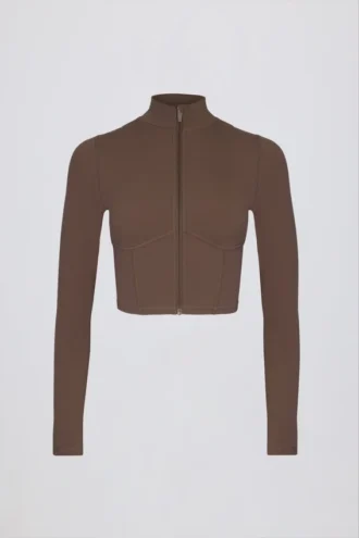 Soft Active cropped jas met ritssluiting in Cocoa