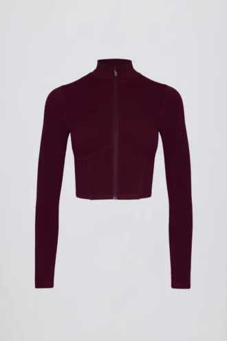 Soft Active cropped jasje met ritssluiting in bordeauxrood