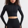 Soft Active cropped top met col in zwart