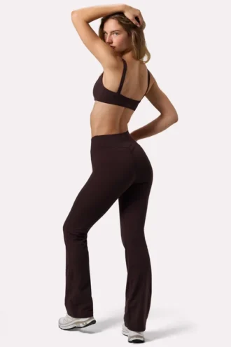 Soft Active gerimpelde broek met wijde pijpen in espresso
