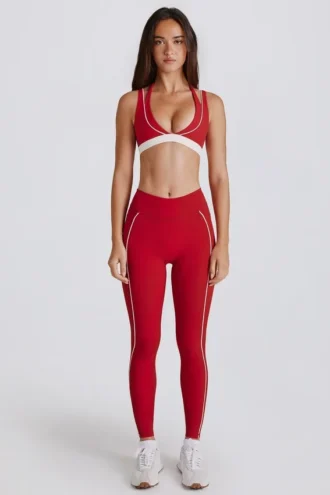Soft Active-legging met contrasterende randen in donkerrood