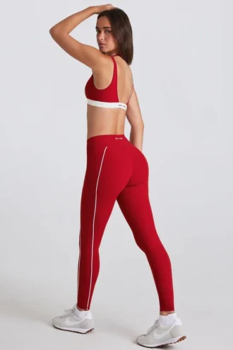 Soft Active-legging met contrasterende randen in donkerrood