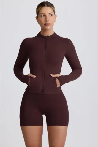 Soft Active mid-layer jas met capuchon in chocoladebruin