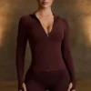 Soft Active mid-layer jas met capuchon in chocoladebruin