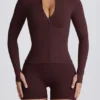 Soft Active mid-layer jas met capuchon in chocoladebruin